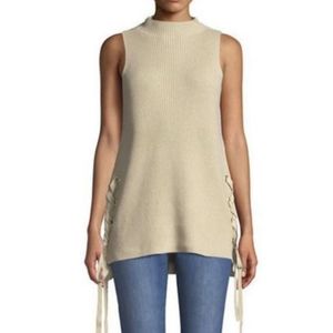 Michael Kors Cream Beige Side Lace Sleeveless Sweater. Size Large.